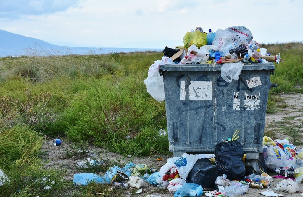Garbage bin in nature